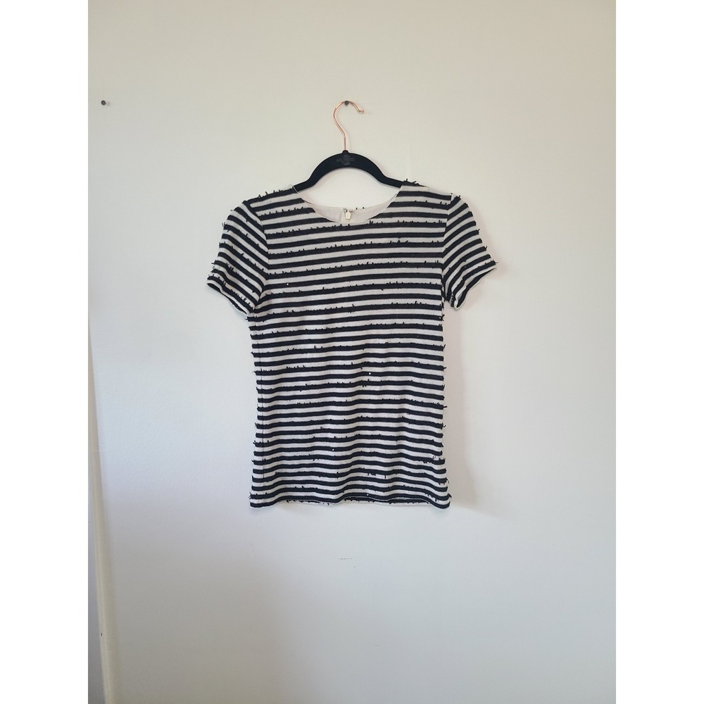 Talbots Black White Striped Sequence Knit Blouse Size XS